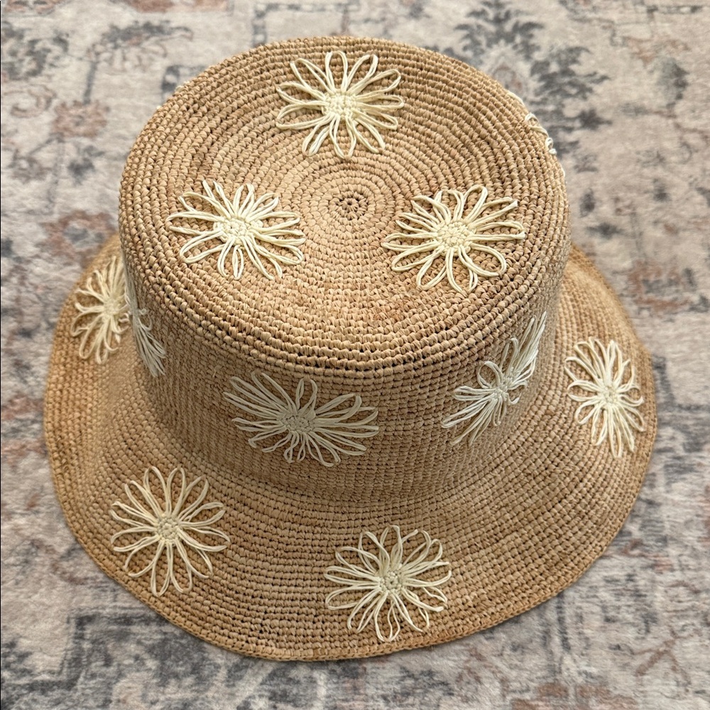 San Diego Hat Company Tan Straw Hat with Cream Floral Design